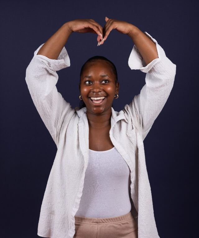 A woman smiling