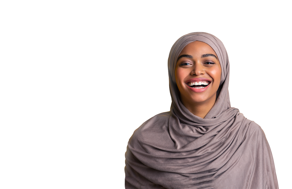 A woman smiling