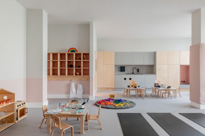 North London nursery playroom with yoga mats