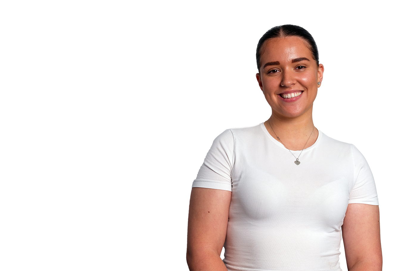 A woman smiling